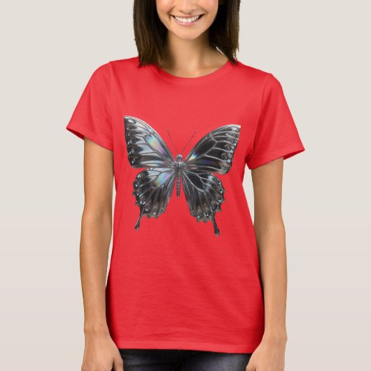 Silver Butterfly with Open Wings Elegant T-shirt (Voorkant)