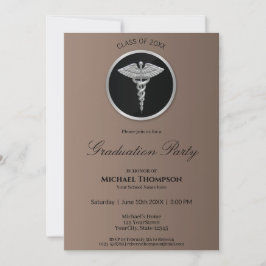 Silver Caduceus Medical Afstuderen Invitation Kaart