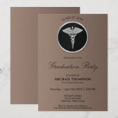 Silver Caduceus Medical Afstuderen Invitation Kaart (Voorkant / Achterkant)