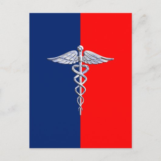 Silver Caduceus Medical Symbol League Briefkaart (Voorkant)