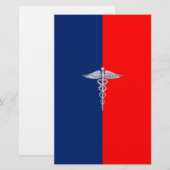 Silver Caduceus Medical Symbol League Briefpapier (Voorkant / Achterkant)