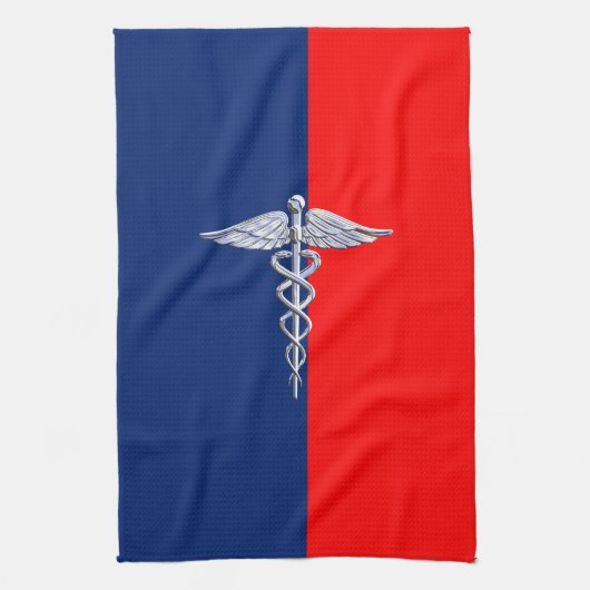 Silver Caduceus Medical Symbol League Theedoek (Verticaal)