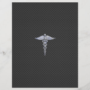 Silver Caduceus Medical Symbool Carbon Fiber Style
