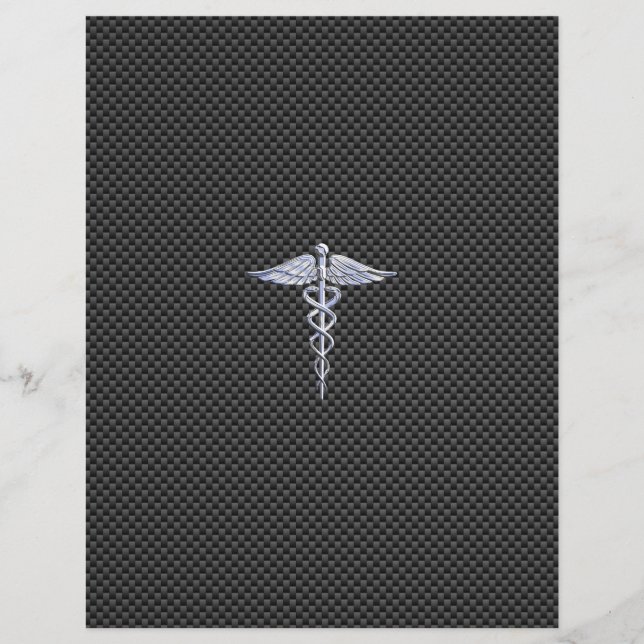 Silver Caduceus Medical Symbool Carbon Fiber Style (Voorkant)