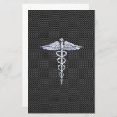 Silver Caduceus Medical Symbool Carbon Fiber Style Briefpapier (Voorkant / Achterkant)