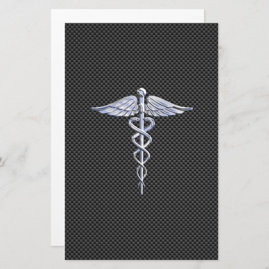 Silver Caduceus Medical Symbool Carbon Fiber Style Briefpapier (Voorkant / Achterkant)