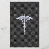 Silver Caduceus Medical Symbool Carbon Fiber Style Briefpapier (Voorkant)