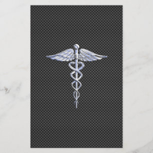 Silver Caduceus Medical Symbool Carbon Fiber Style Briefpapier