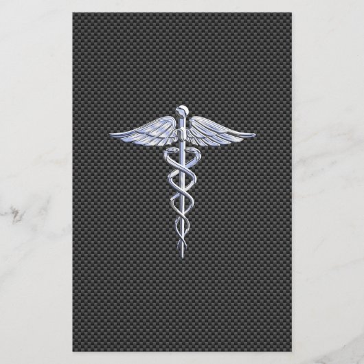 Silver Caduceus Medical Symbool Carbon Fiber Style Briefpapier (Voorkant)