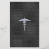 Silver Caduceus Medical Symbool Carbon Fiber Style Briefpapier (Voorkant)