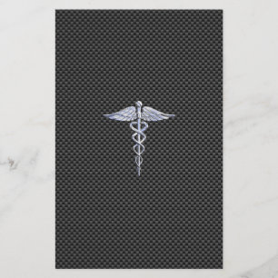 Silver Caduceus Medical Symbool Carbon Fiber Style Briefpapier