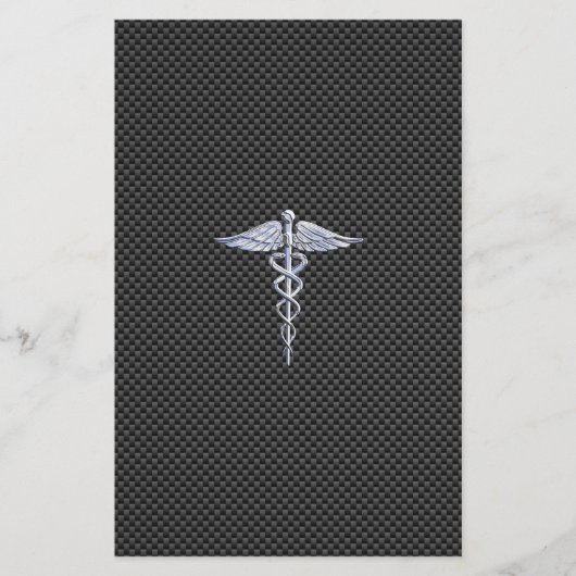 Silver Caduceus Medical Symbool Carbon Fiber Style Briefpapier (Voorkant)