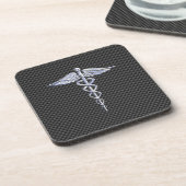 Silver Caduceus Medical Symbool Carbon Fiber Style Drankjes Onderzetter (Linkerzijde)