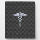 Silver Caduceus Medical Symbool Carbon Fiber Style Fotoplaat (Voorkant)