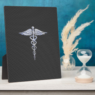 Silver Caduceus Medical Symbool Carbon Fiber Style Fotoplaat