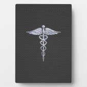 Silver Caduceus Medical Symbool Carbon Fiber Style Fotoplaat (voorkant)