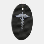 Silver Caduceus Medical Symbool Carbon Fiber Style Keramisch Ornament (Rechts)