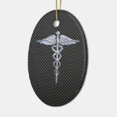 Silver Caduceus Medical Symbool Carbon Fiber Style Keramisch Ornament (Links)