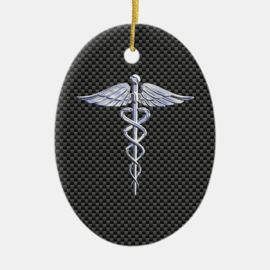 Silver Caduceus Medical Symbool Carbon Fiber Style Keramisch Ornament (Voorkant)