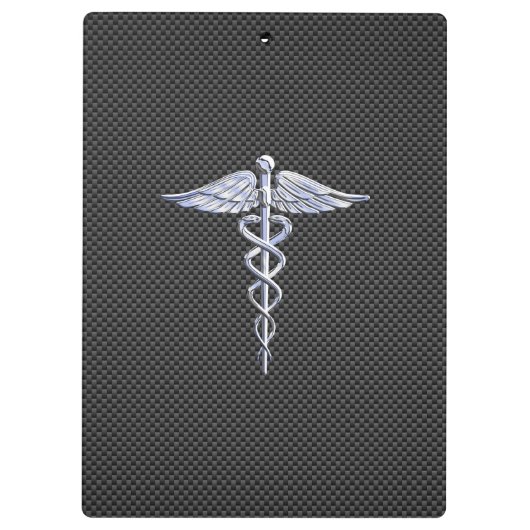 Silver Caduceus Medical Symbool Carbon Fiber Style Klembord (Achterkant)