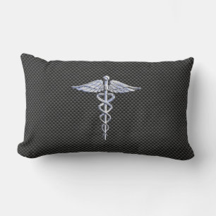 Silver Caduceus Medical Symbool Carbon Fiber Style Kussen
