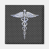 Silver Caduceus Medical Symbool Carbon Fiber Style Magneet (Voorkant)