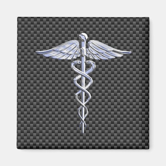 Silver Caduceus Medical Symbool Carbon Fiber Style Magneet (Voorkant)
