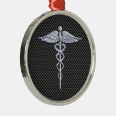 Silver Caduceus Medical Symbool Carbon Fiber Style Metalen Ornament (Rechts)