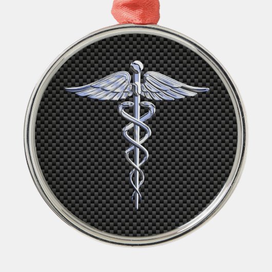 Silver Caduceus Medical Symbool Carbon Fiber Style Metalen Ornament (Voorkant)