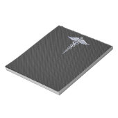 Silver Caduceus Medical Symbool Carbon Fiber Style Notitieblok (Linkerzijde)