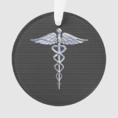 Silver Caduceus Medical Symbool Carbon Fiber Style Ornament (voorkant)
