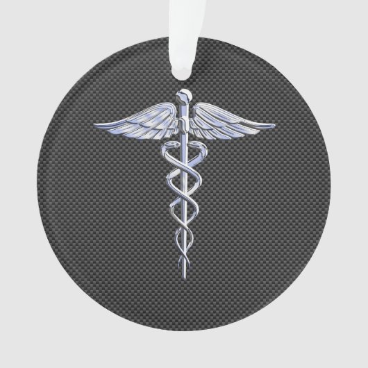 Silver Caduceus Medical Symbool Carbon Fiber Style Ornament (voorkant)