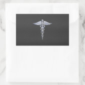 Silver Caduceus Medical Symbool Carbon Fiber Style Rechthoekige Sticker (Tas)