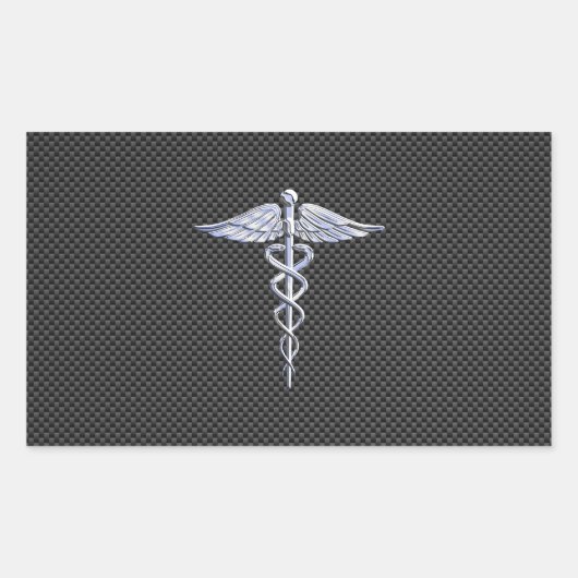 Silver Caduceus Medical Symbool Carbon Fiber Style Rechthoekige Sticker (Voorkant)