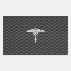 Silver Caduceus Medical Symbool Carbon Fiber Style Rechthoekige Sticker