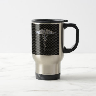 Silver Caduceus Medical Symbool Carbon Fiber Style Reisbeker