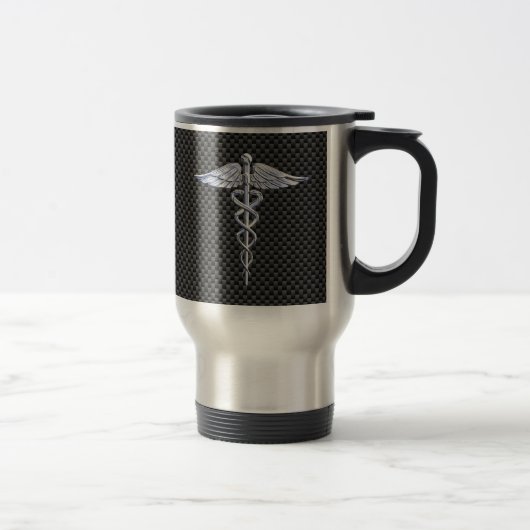 Silver Caduceus Medical Symbool Carbon Fiber Style Reisbeker (Rechts)