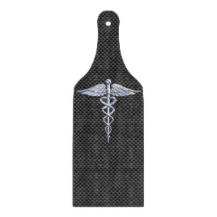 Silver Caduceus Medical Symbool Carbon Fiber Style Snijplank