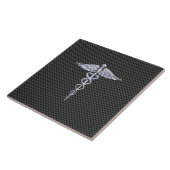 Silver Caduceus Medical Symbool Carbon Fiber Style Tegeltje (Zijkant)