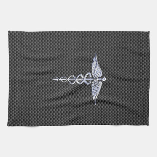 Silver Caduceus Medical Symbool Carbon Fiber Style Theedoek (Horizontaal)