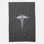 Silver Caduceus Medical Symbool Carbon Fiber Style Theedoek (Verticaal)
