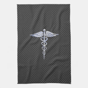 Silver Caduceus Medical Symbool Carbon Fiber Style Theedoek