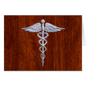 Silver Caduceus Medical Symbool Mahogany Decor (Voorkant Horizontaal)