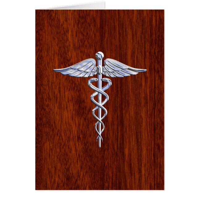 Silver Caduceus Medical Symbool Mahogany Decor (Voorkant)