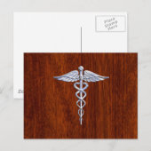 Silver Caduceus Medical Symbool Mahogany Decor Briefkaart (Voorkant / Achterkant)