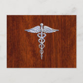 Silver Caduceus Medical Symbool Mahogany Decor Briefkaart (Voorkant)