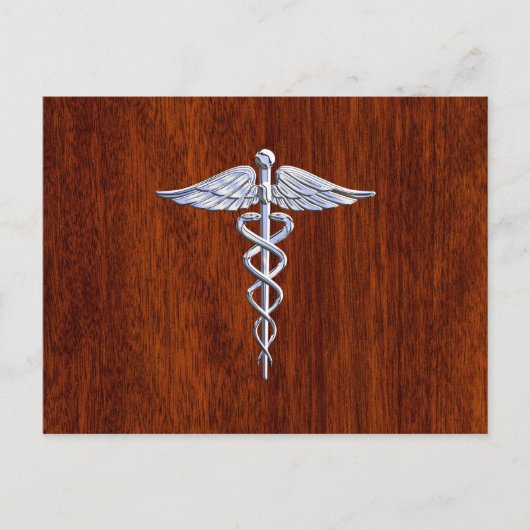 Silver Caduceus Medical Symbool Mahogany Decor Briefkaart (Voorkant)