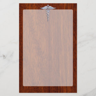 Silver Caduceus Medical Symbool Mahogany Decor Briefpapier