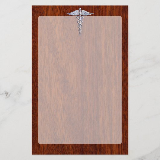 Silver Caduceus Medical Symbool Mahogany Decor Briefpapier (Voorkant)