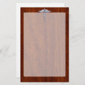 Silver Caduceus Medical Symbool Mahogany Decor Briefpapier (Voorkant / Achterkant)